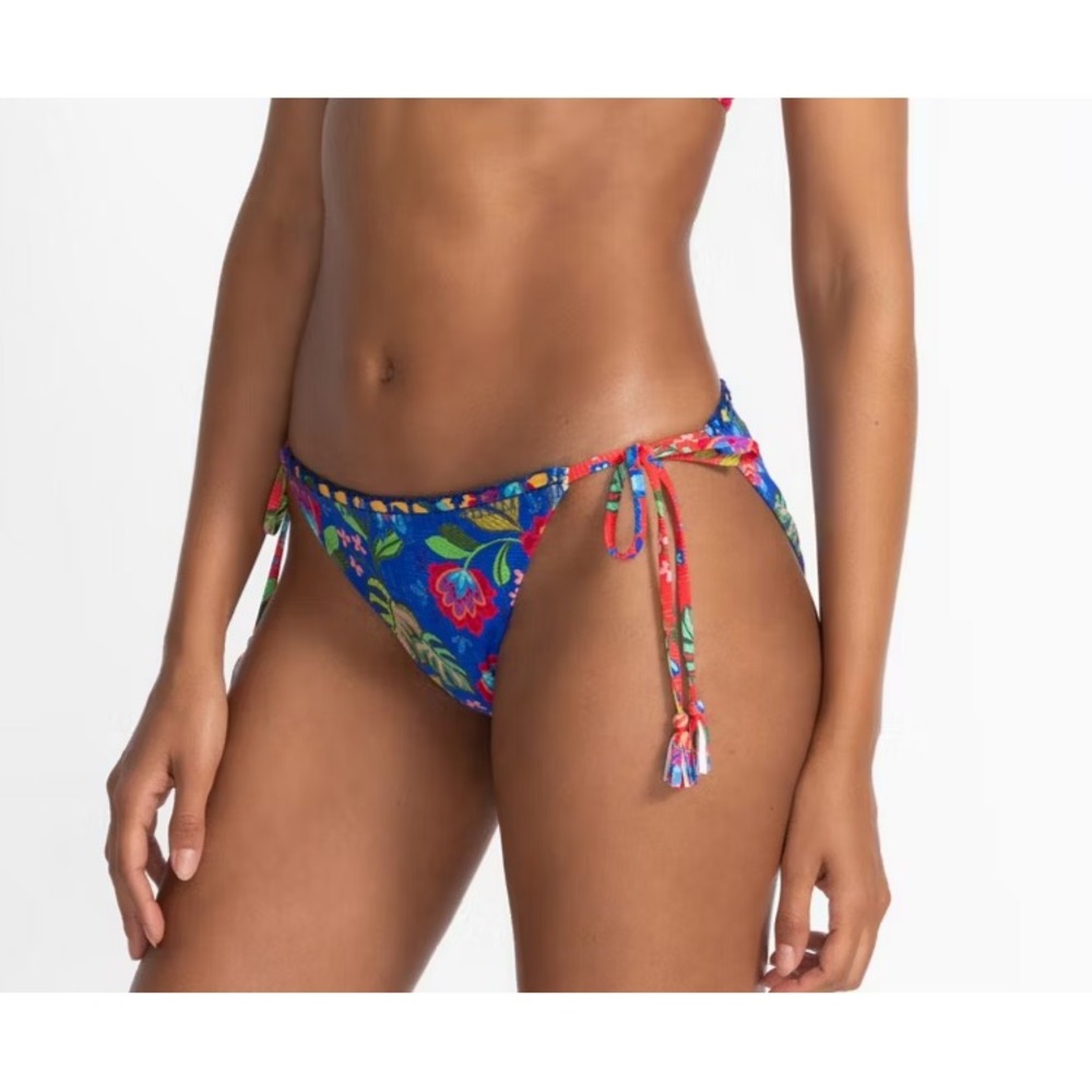 NWT Johnny Was Rumba String Bikini Swim Bottom XXL Blue Floral Boho Resort $118